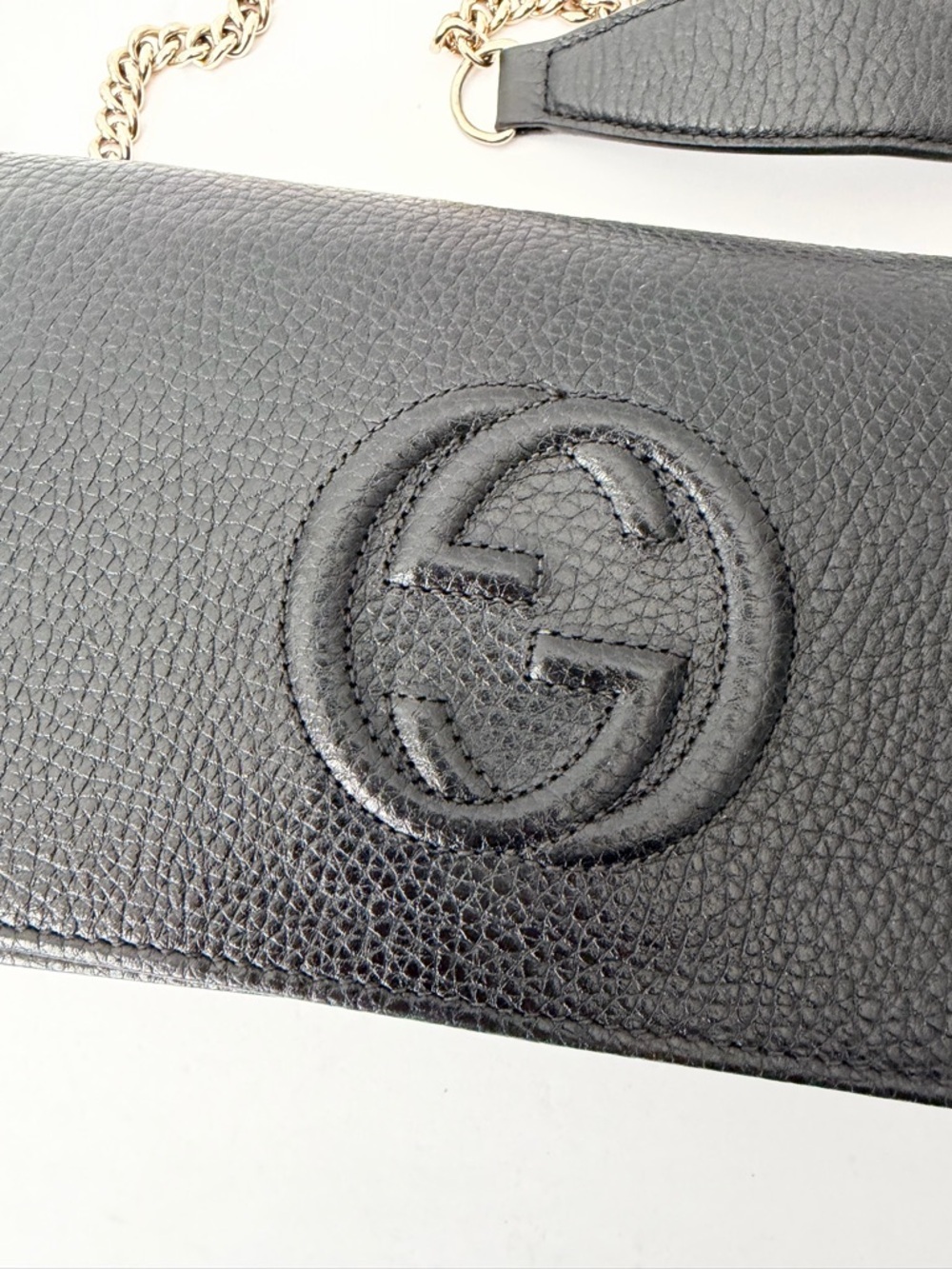 Gucci Soho Leather Chain Wallet Crossbody Black Gold Hardware - Picture 2 of 13